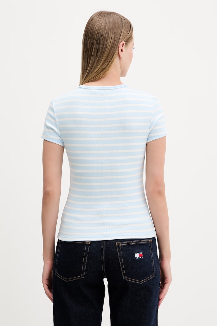 Îmbrăcăminte Tommy Jeans tricou basic pentru femei, din bumbac cu elastan DW0DW17383 albastru