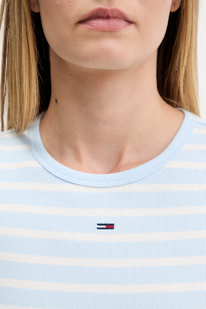 Tommy Jeans tricou basic pentru femei, din bumbac cu elastan DW0DW17383 albastru