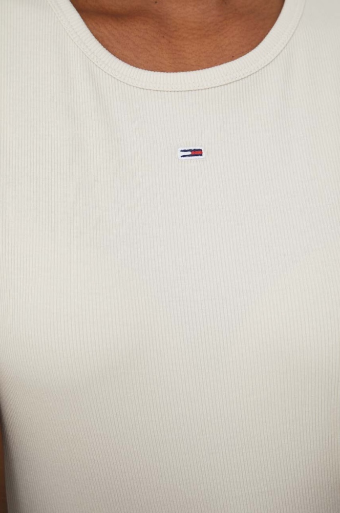 Tommy Jeans basic tričko dámske bavlnené s elastanom béžová DW0DW17383