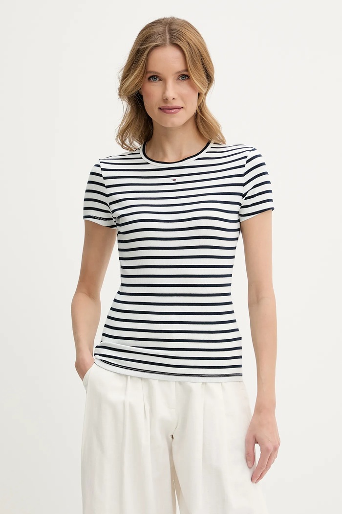 Tommy Jeans basic tričko dámske bavlnené s elastanom sivá DW0DW17383