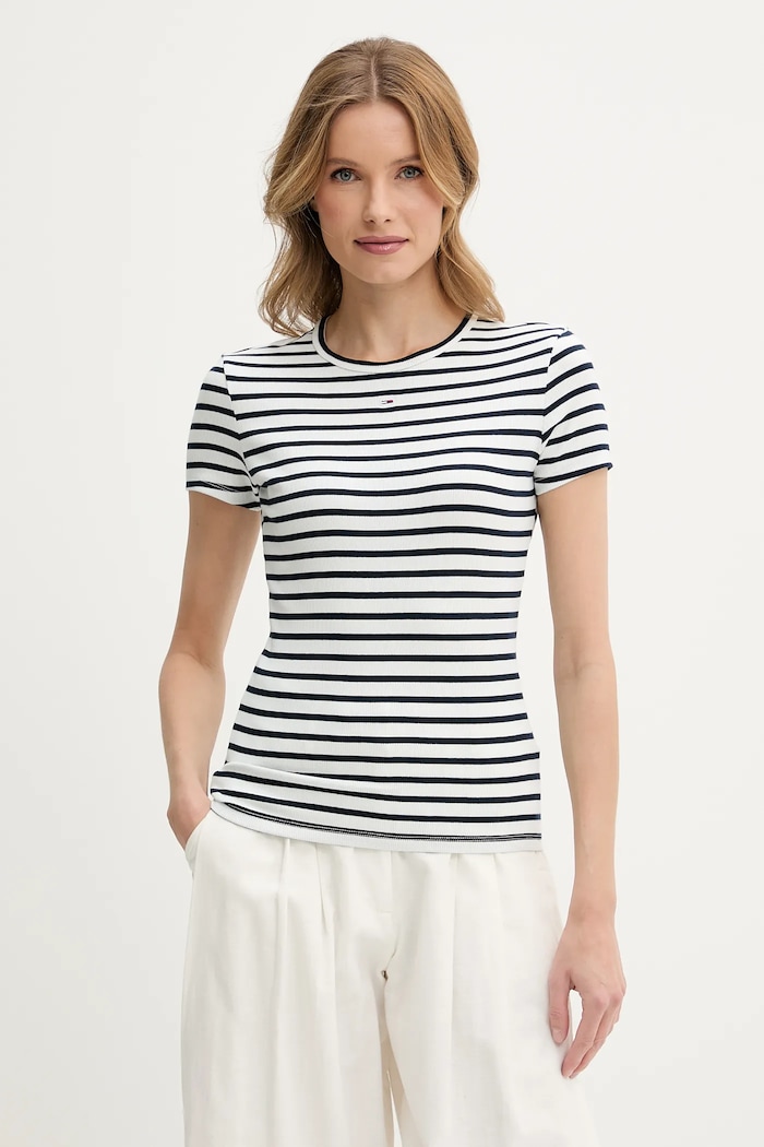 Tommy Jeans basic tričko dámske bavlnené s elastanom sivá DW0DW17383