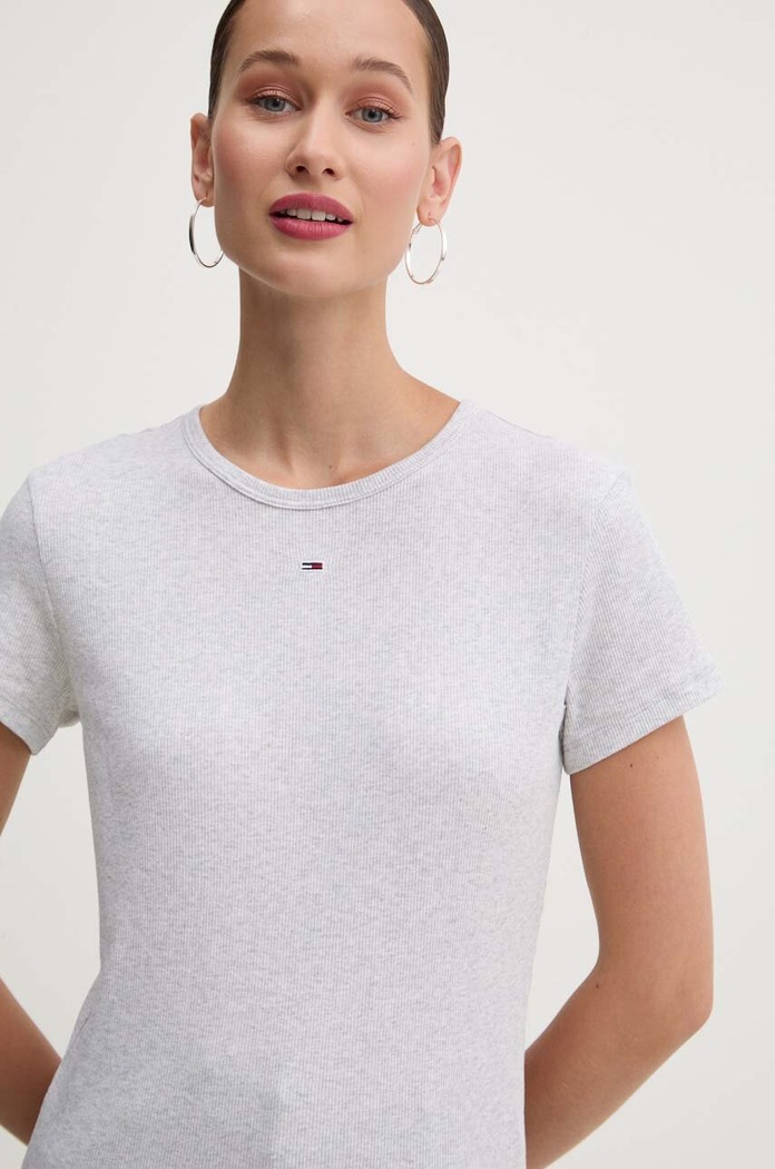 Tommy Jeans μπέιζικ T-shirt γυναικείο βαμβακερό με ελαστάν γκρί DW0DW17383