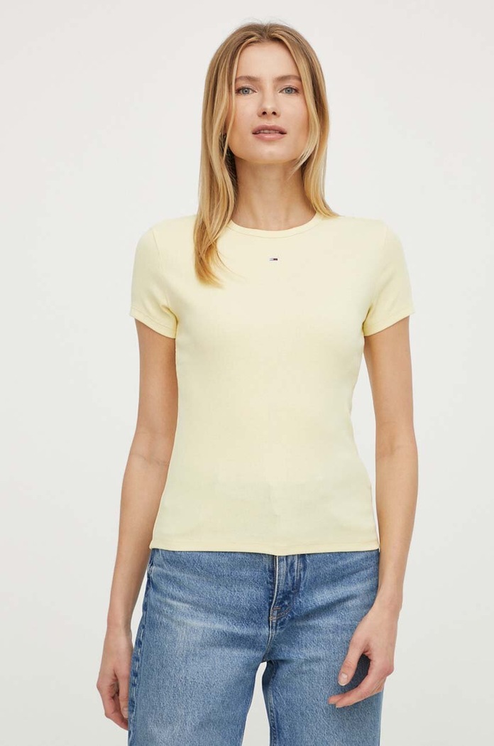Tommy Jeans t-shirt basic damski bawełniany z elastanem DW0DW17383 żółty AA00