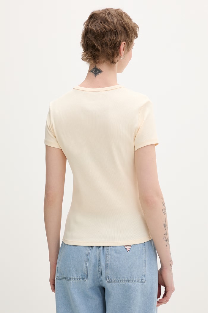 Ρούχα Tommy Jeans basic t-shirt γυναικείο βαμβακερό με ελαστάν DW0DW17383 μπεζ