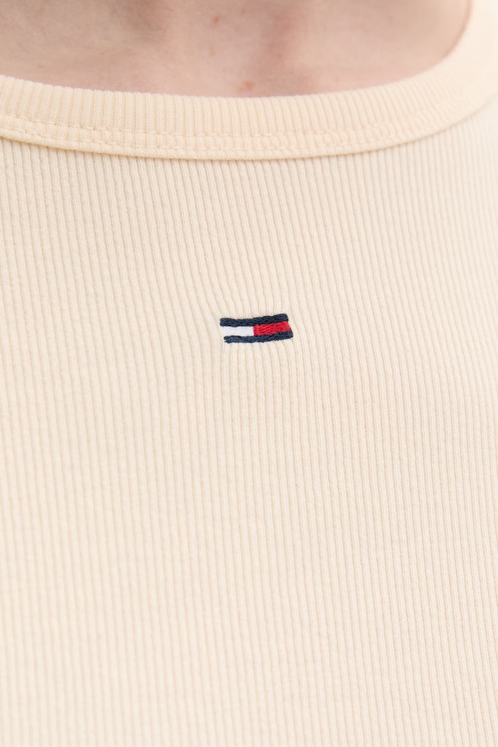 Tommy Jeans basic t-shirt γυναικείο βαμβακερό με ελαστάν DW0DW17383 μπεζ