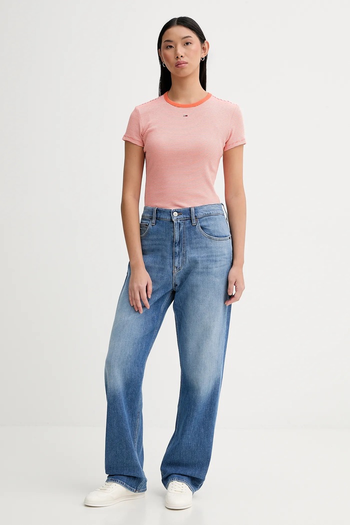 Tommy Jeans Tricou basic pentru femei, din bumbac cu elastan DW0DW17383 portocaliu AA00