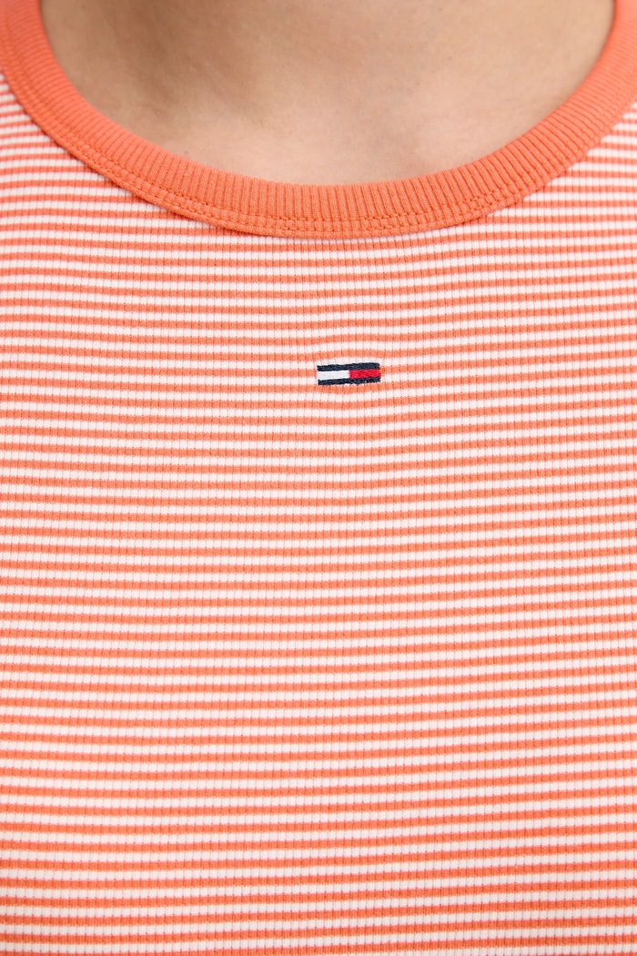 Tricou basic pentru femei, din bumbac cu elastan Tommy Jeans portocaliu DW0DW17383