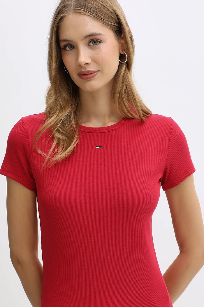 Tommy Jeans basic tričko dámske bavlnené s elastanom červená DW0DW17383