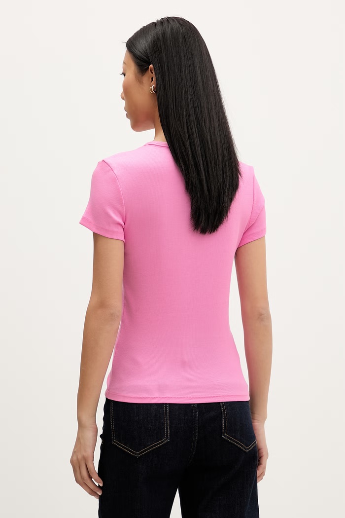 Ρούχα Tommy Jeans Basic t-shirt γυναικείο βαμβακερό με ελαστάν DW0DW17383 ροζ