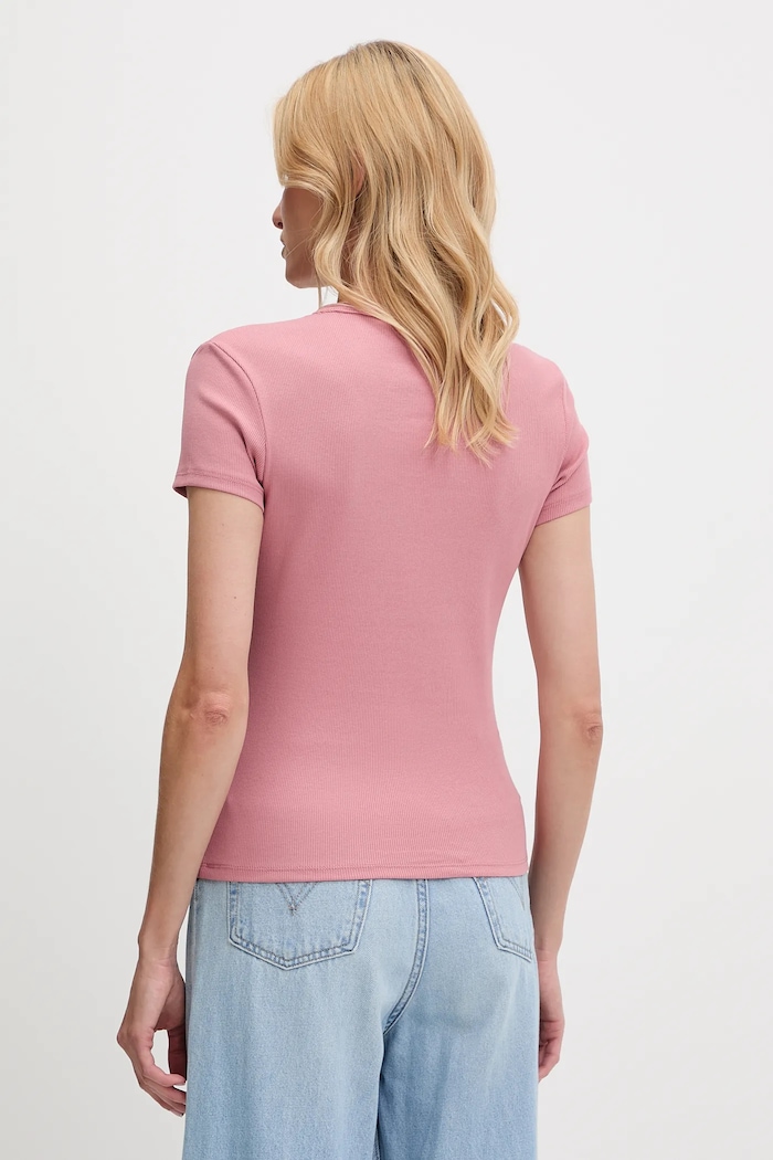 Tommy Jeans t-shirt basic damski bawełniany z elastanem DW0DW17383 różowy AA00