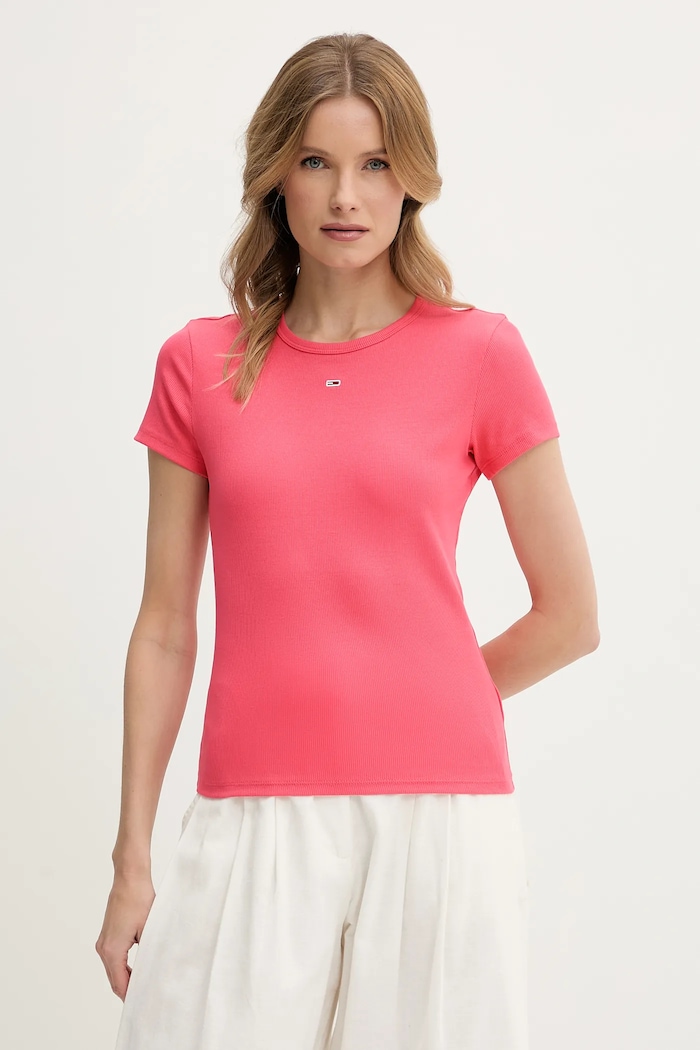 Tommy Jeans basic tričko dámske bavlnené s elastanom ružová DW0DW17383