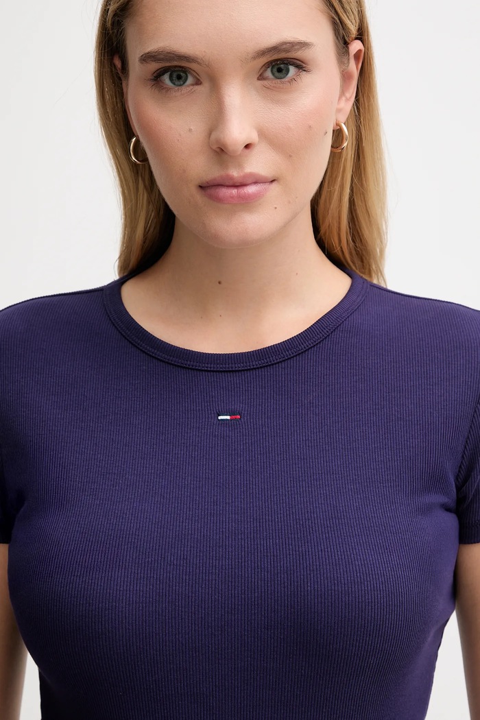 Oblečenie Tommy Jeans basic tričko dámske bavlnené s elastanom DW0DW17383 fialová