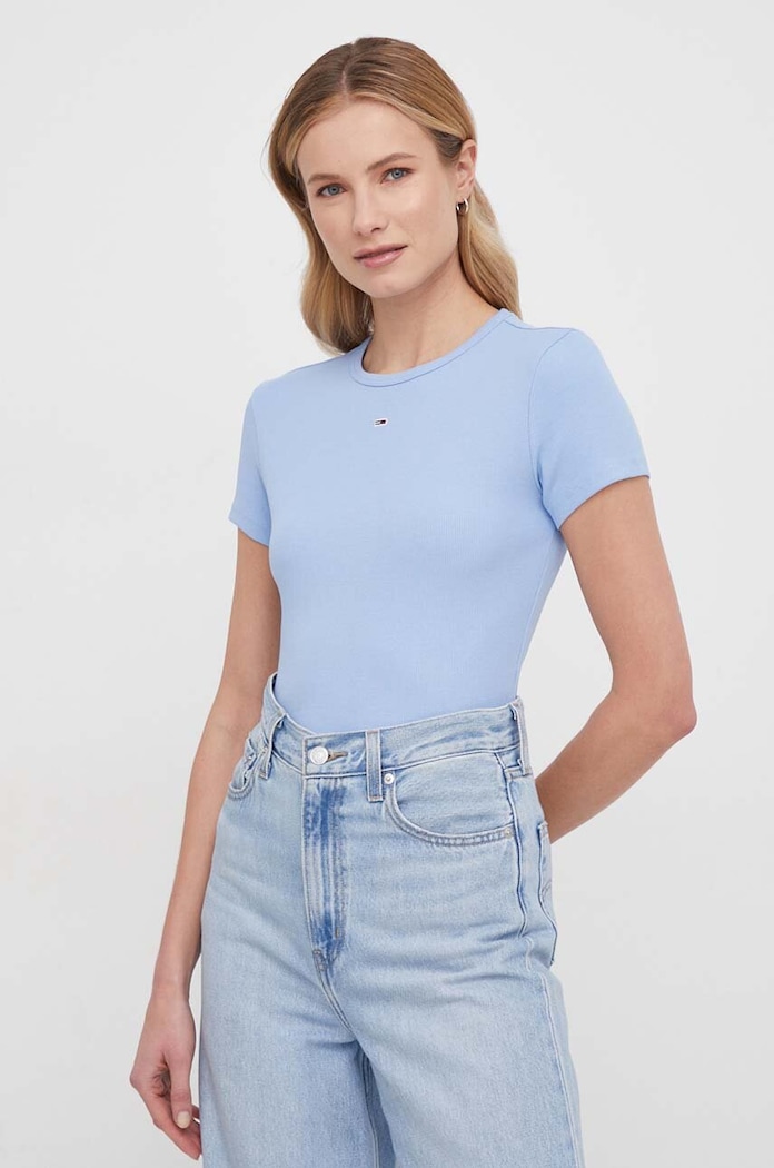 Tommy Jeans basic tričko dámské bavlněné s elastanem modrá DW0DW17383