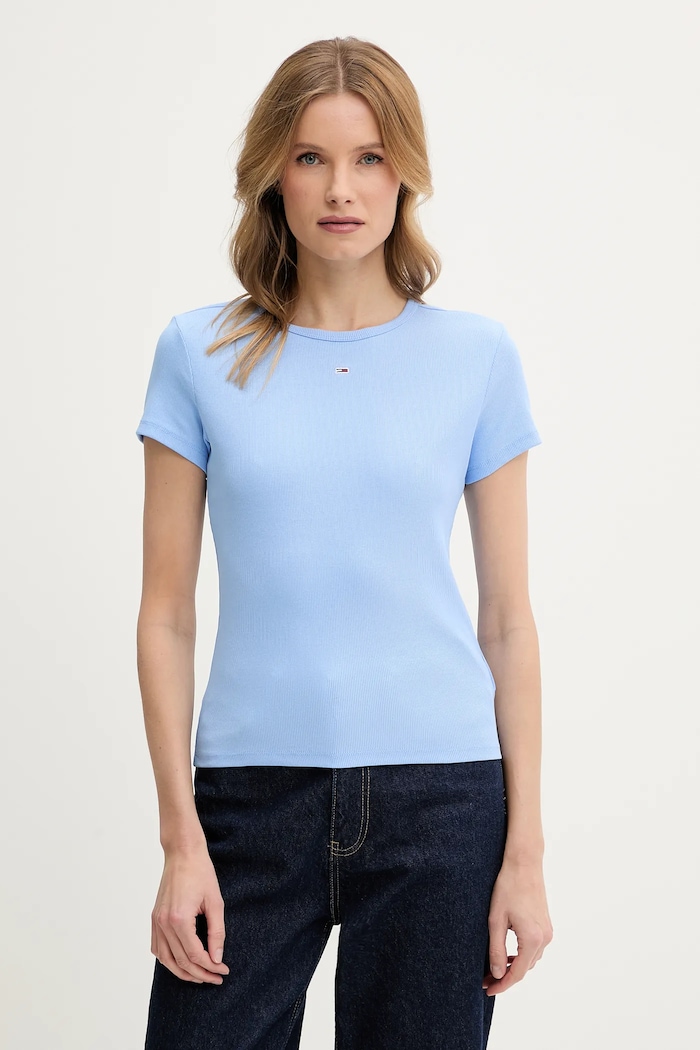 Tommy Jeans basic tričko dámske bavlnené s elastanom modrá DW0DW17383