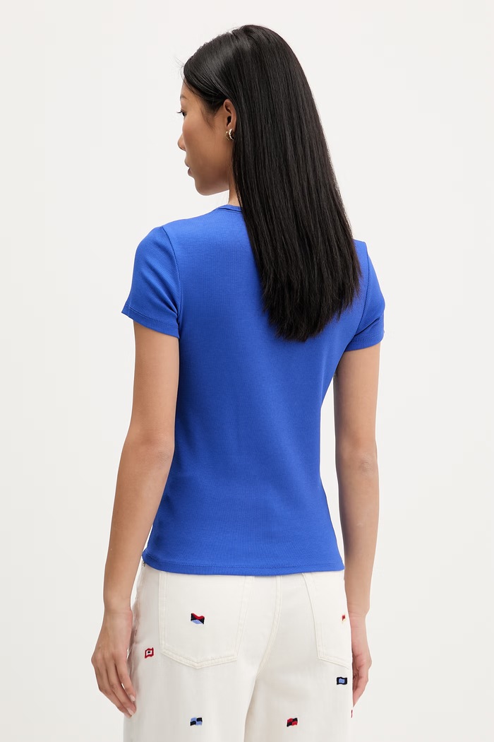 Îmbrăcăminte Tommy Jeans tricou basic pentru femei, din bumbac cu elastan DW0DW17383 albastru