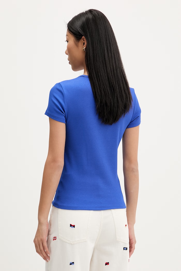 Îmbrăcăminte Tommy Jeans tricou basic pentru femei, din bumbac cu elastan DW0DW17383 albastru