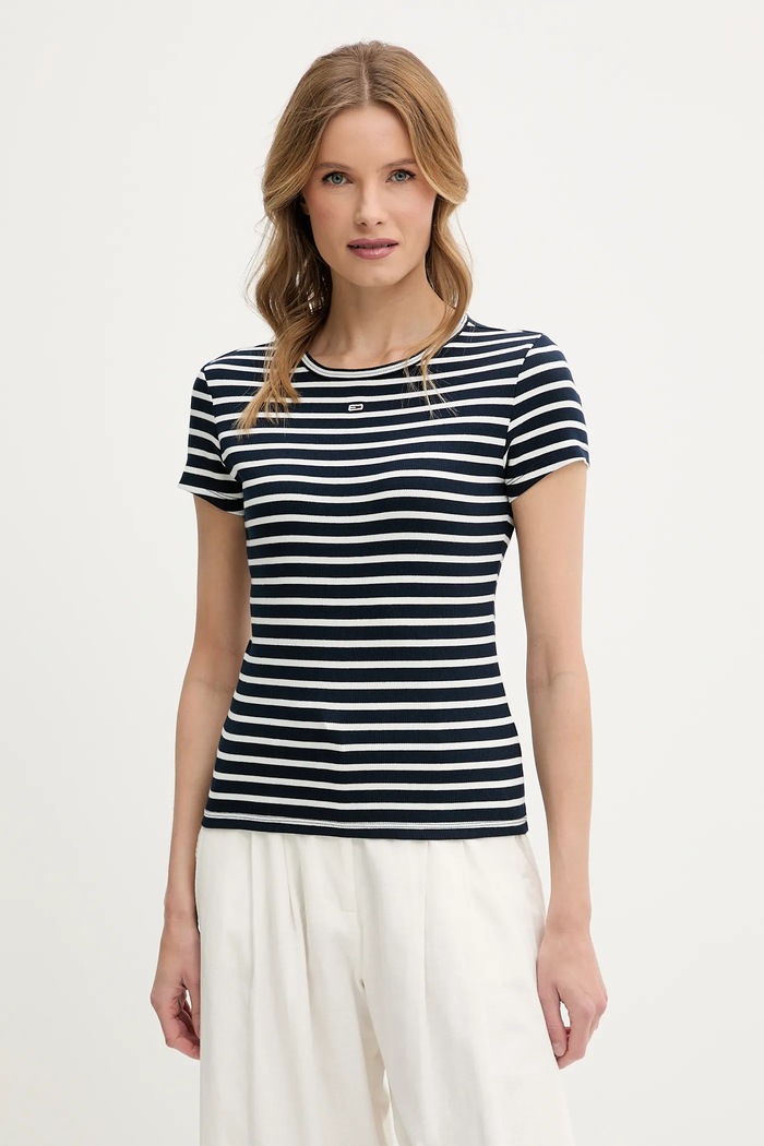 Tommy Jeans basic tričko dámske bavlnené s elastanom tmavomodrá DW0DW17383
