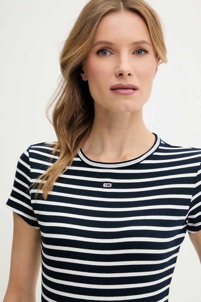 Oblečenie Tommy Jeans basic tričko dámske bavlnené s elastanom DW0DW17383 tmavomodrá