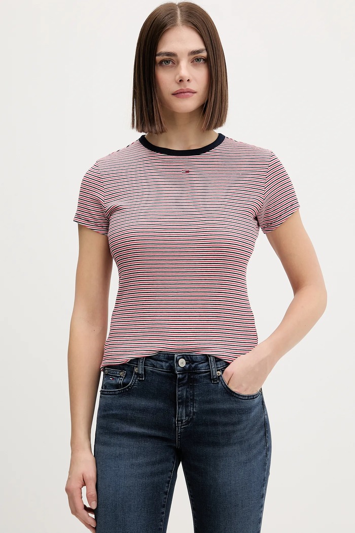 Tommy Jeans basic tričko dámske bavlnené s elastanom jednofarebný tmavomodrá DW0DW17383