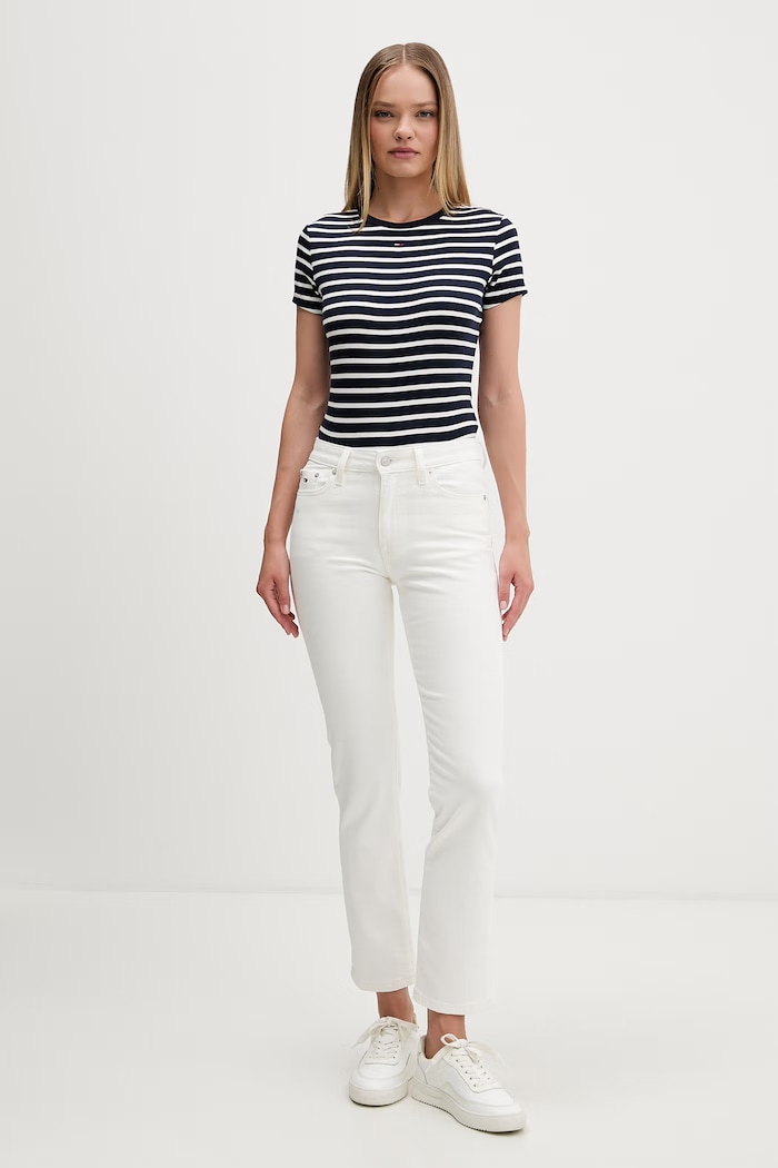 Tommy Jeans tricou basic pentru femei, din bumbac cu elastan DW0DW17383 bleumarin AA00