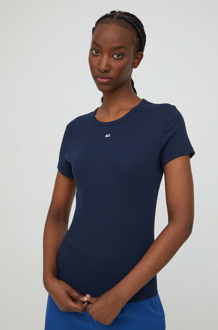 Tommy Jeans basic tričko dámske bavlnené s elastanom jednofarebný tmavomodrá DW0DW17383