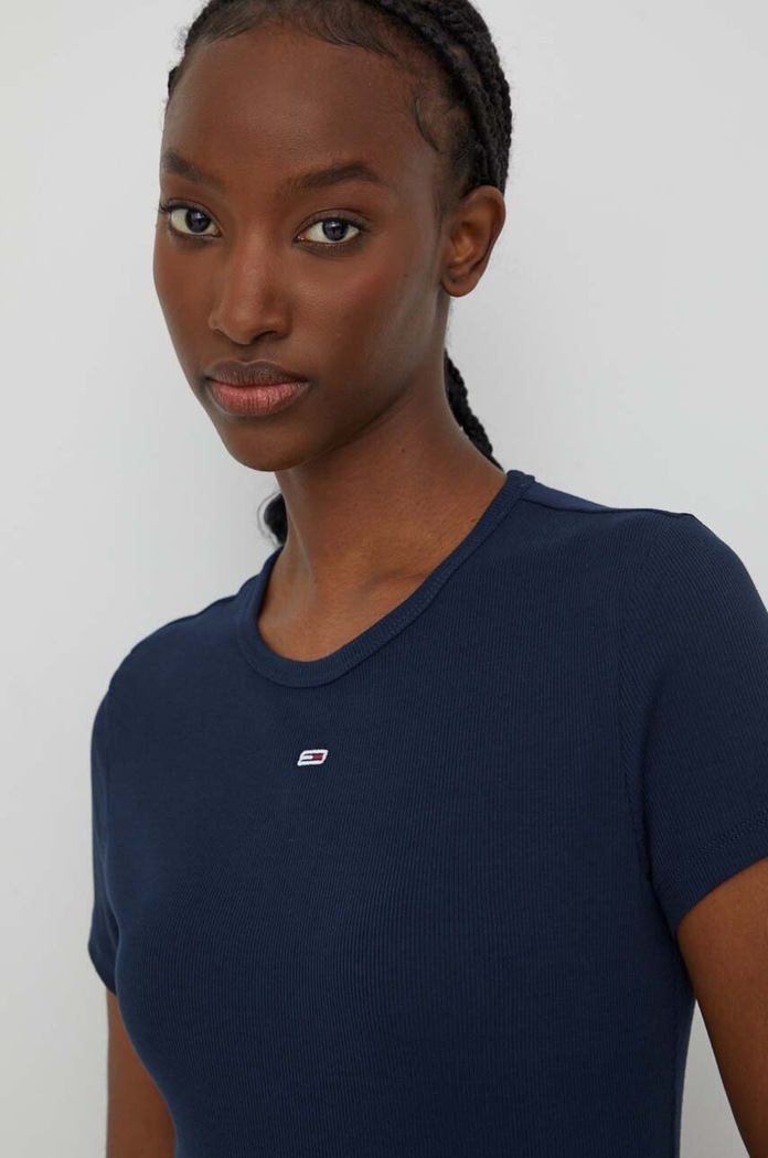 Oblečenie Tommy Jeans basic tričko dámske bavlnené s elastanom DW0DW17383 tmavomodrá