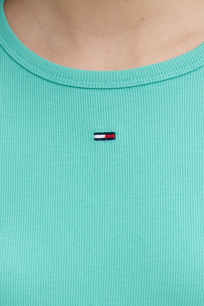 Tommy Jeans basic t-shirt γυναικείο από βαμβάκι με ελαστάν τιρκουάζ DW0DW17383