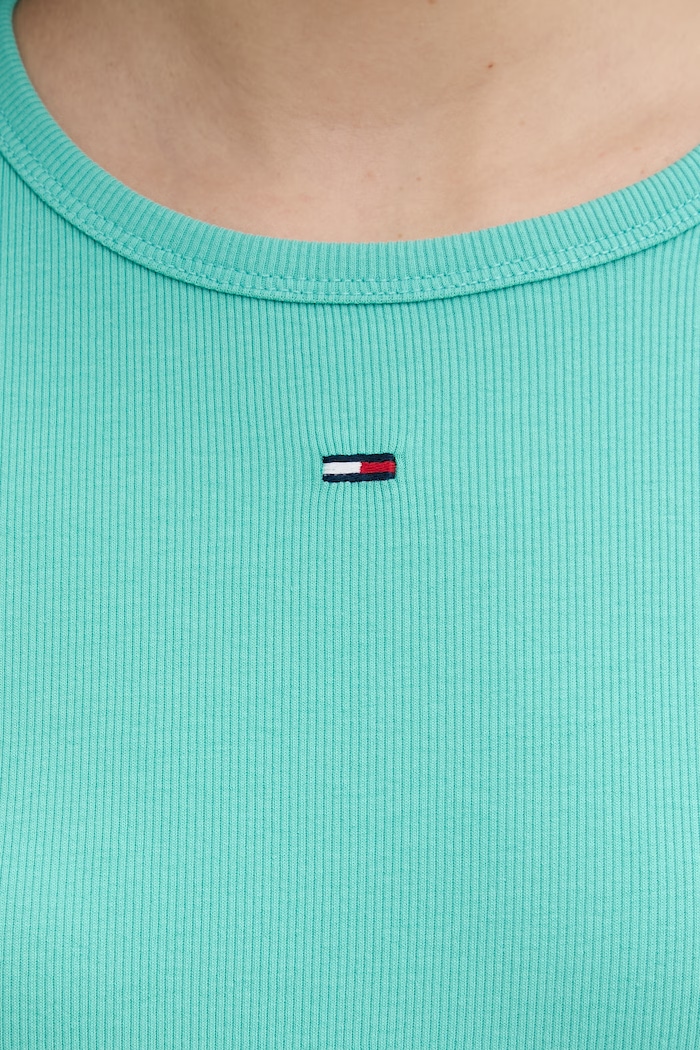 Tommy Jeans basic t-shirt γυναικείο από βαμβάκι με ελαστάν τιρκουάζ DW0DW17383
