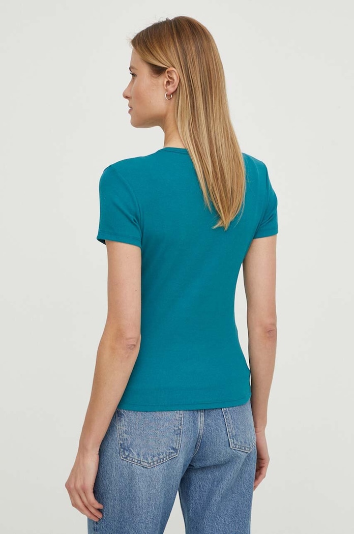 Oblečení Tommy Jeans basic tričko dámské bavlněné s elastanem DW0DW17383 tyrkysová