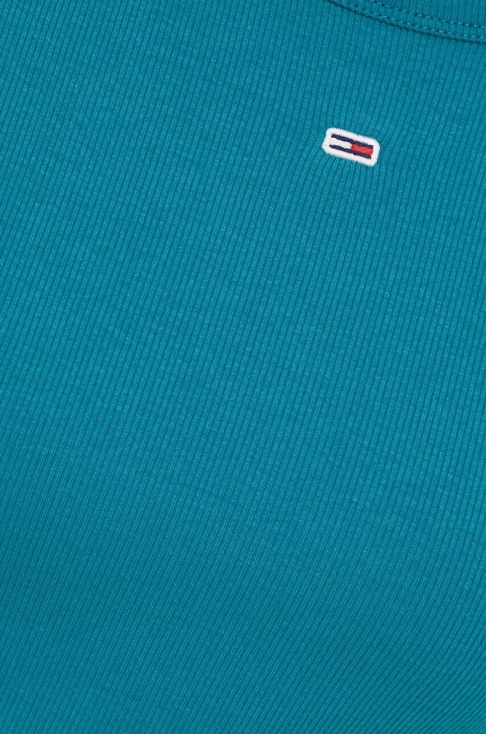 Tommy Jeans basic tričko dámské bavlněné s elastanem tyrkysová DW0DW17383