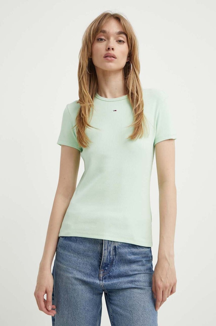 Tommy Jeans t-shirt basic γυναικείο βαμβακερό με ελαστάν με ελαστάν πράσινο DW0DW17383