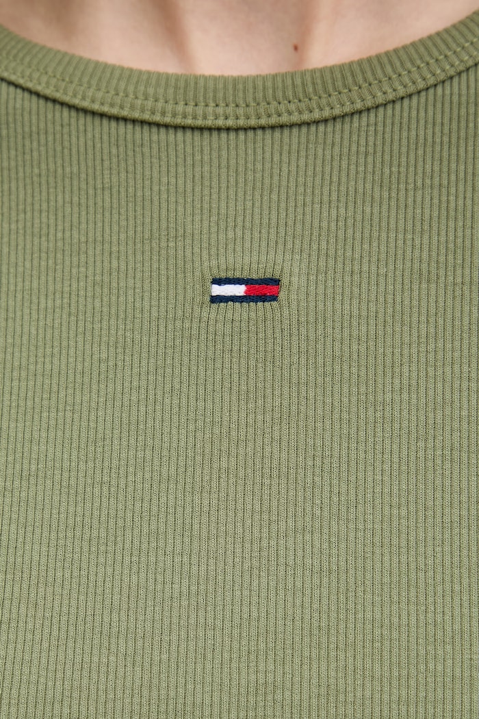 Tommy Jeans тениска basic дамска от памук с еластан DW0DW17383 зелен
