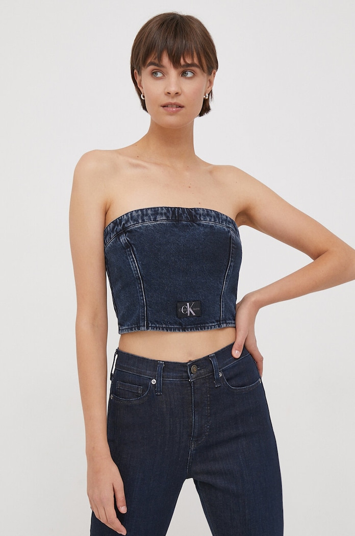 Džínový top Calvin Klein Jeans slim námořnická modř J20J222870