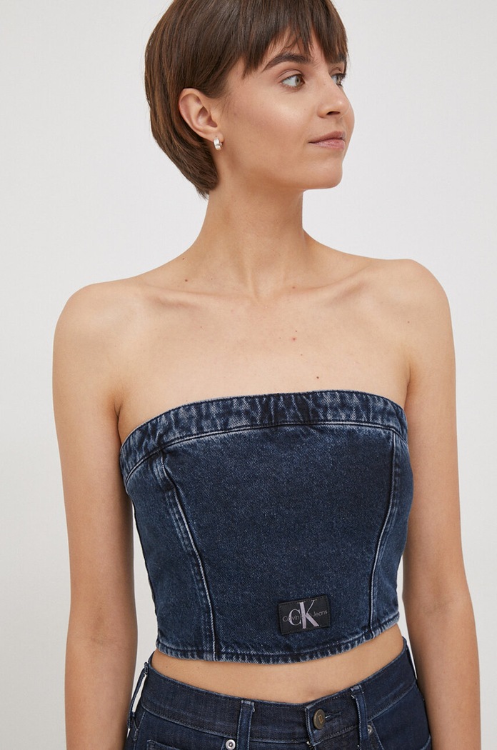 Džínový top Calvin Klein Jeans námořnická modř J20J222870