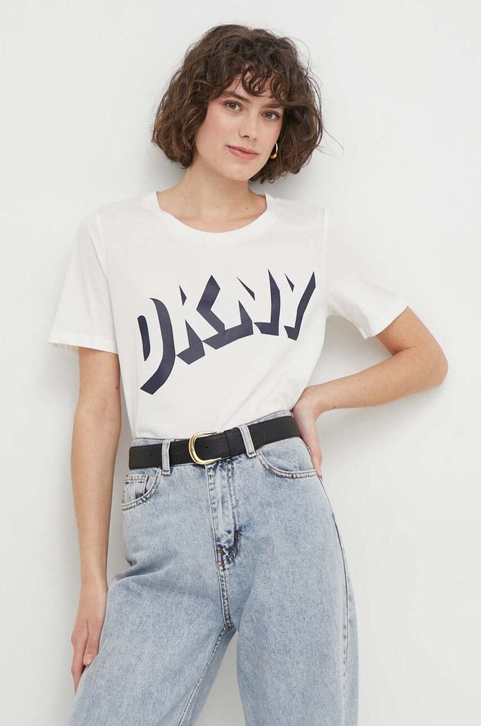 Bavlnené tričko Dkny potlač biela D2A4A0AT
