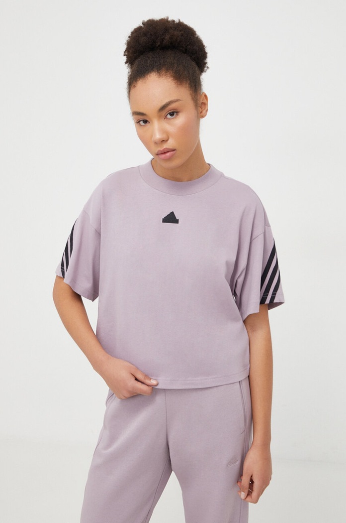 adidas t-shirt bawełniany nadruk fioletowy IS3613