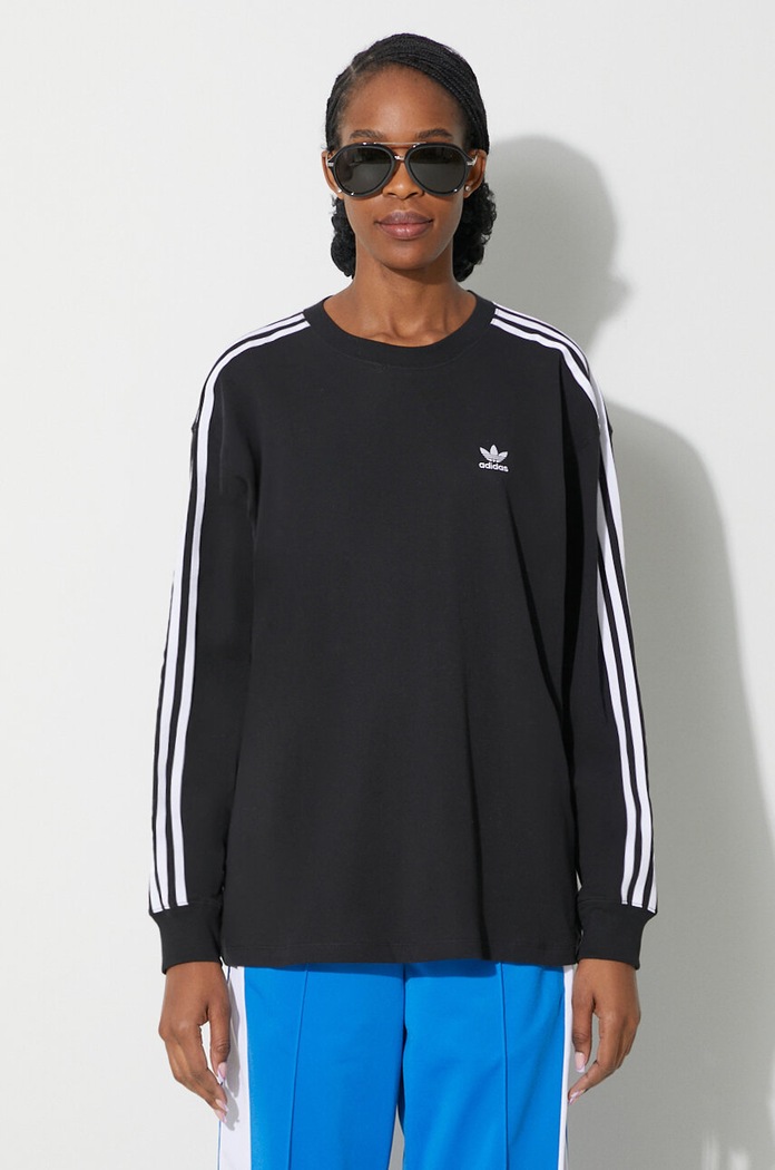 Лонгслив adidas Originals 3-Stripes Longsleeve круглый вырез чёрный IU2412