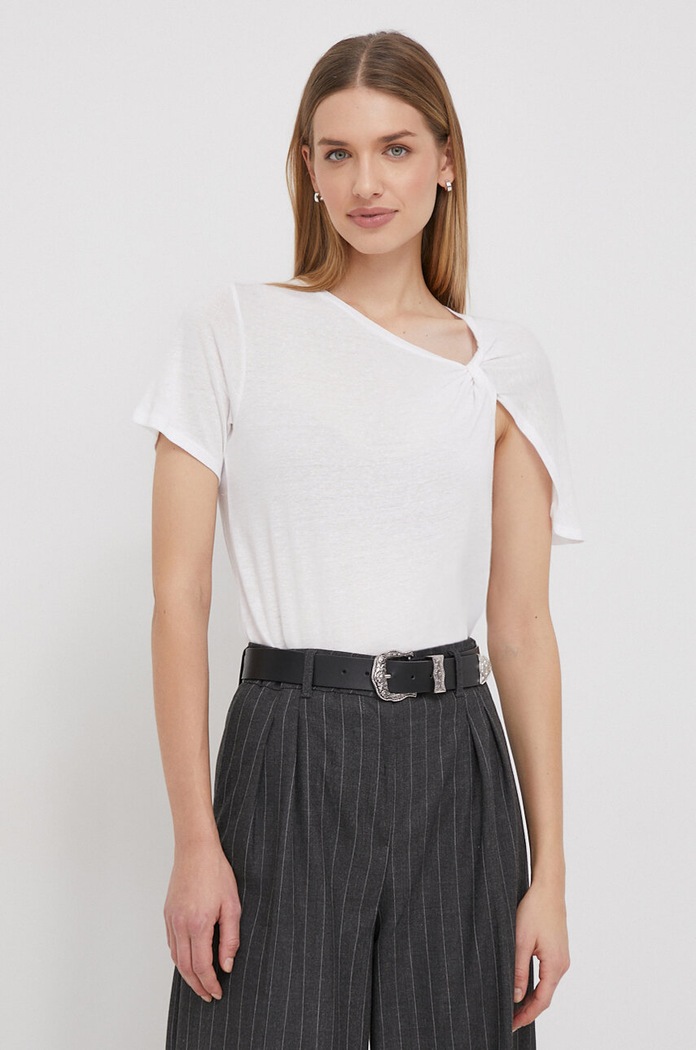 Pepe Jeans t-shirt z domieszką lnu HARMONY regular biały PL505740