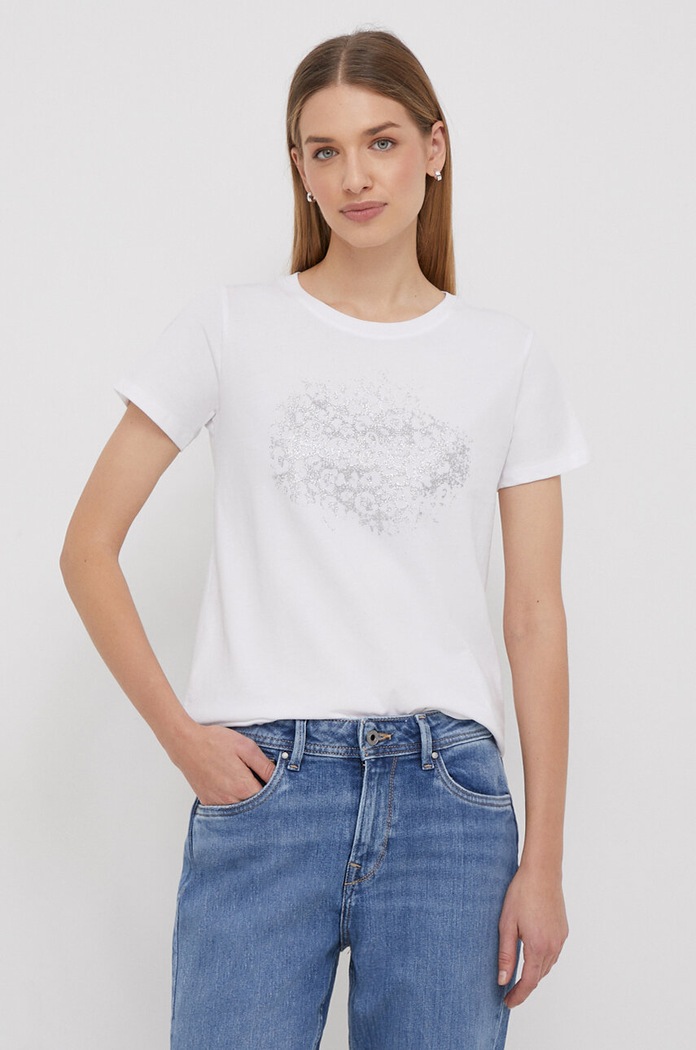 Bavlněné tričko Pepe Jeans KIM potisk bílá PL505747
