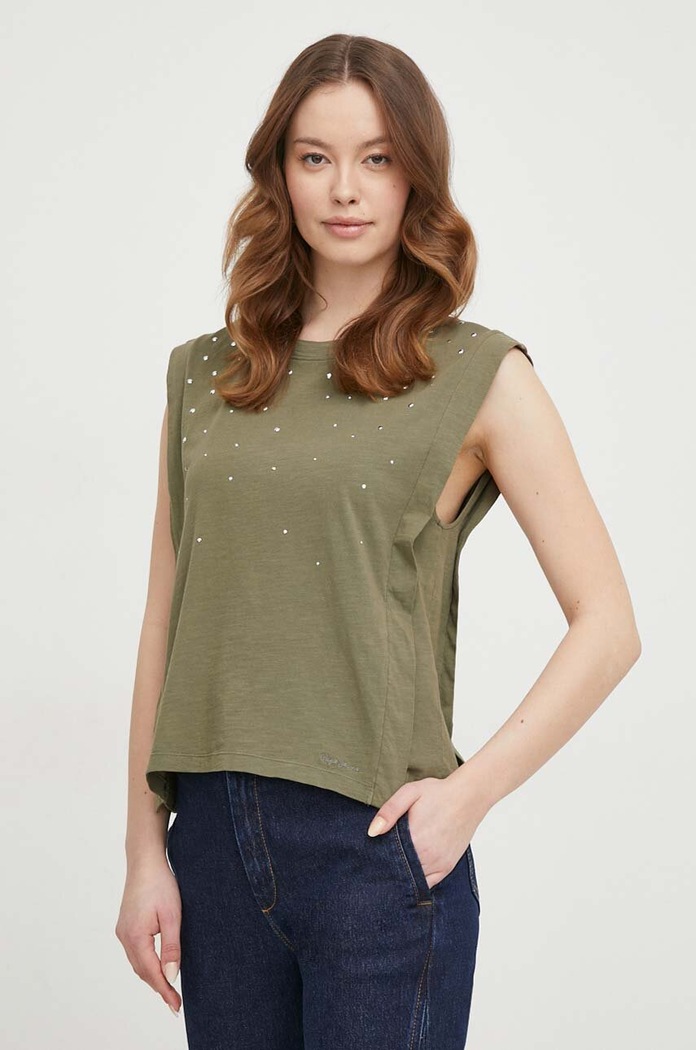 Bavlnený top Pepe Jeans HEA nášivka zelená PL505766