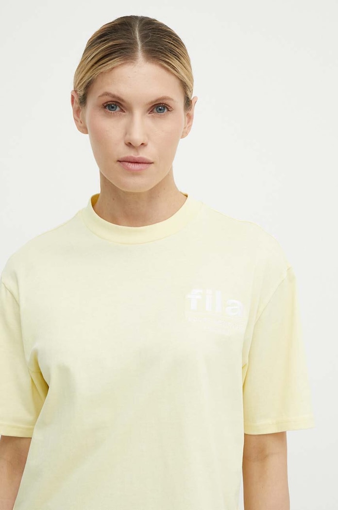 Βαμβακερό μπλουζάκι Fila Linyi απλικέ κίτρινο FAW0764