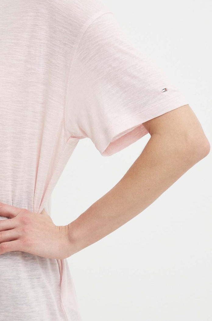 Tričko s příměsí lnu Tommy Hilfiger WW0WW41196 růžová