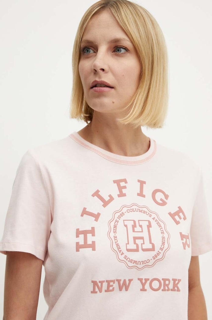 Bavlněné tričko Tommy Hilfiger růžová WW0WW41575