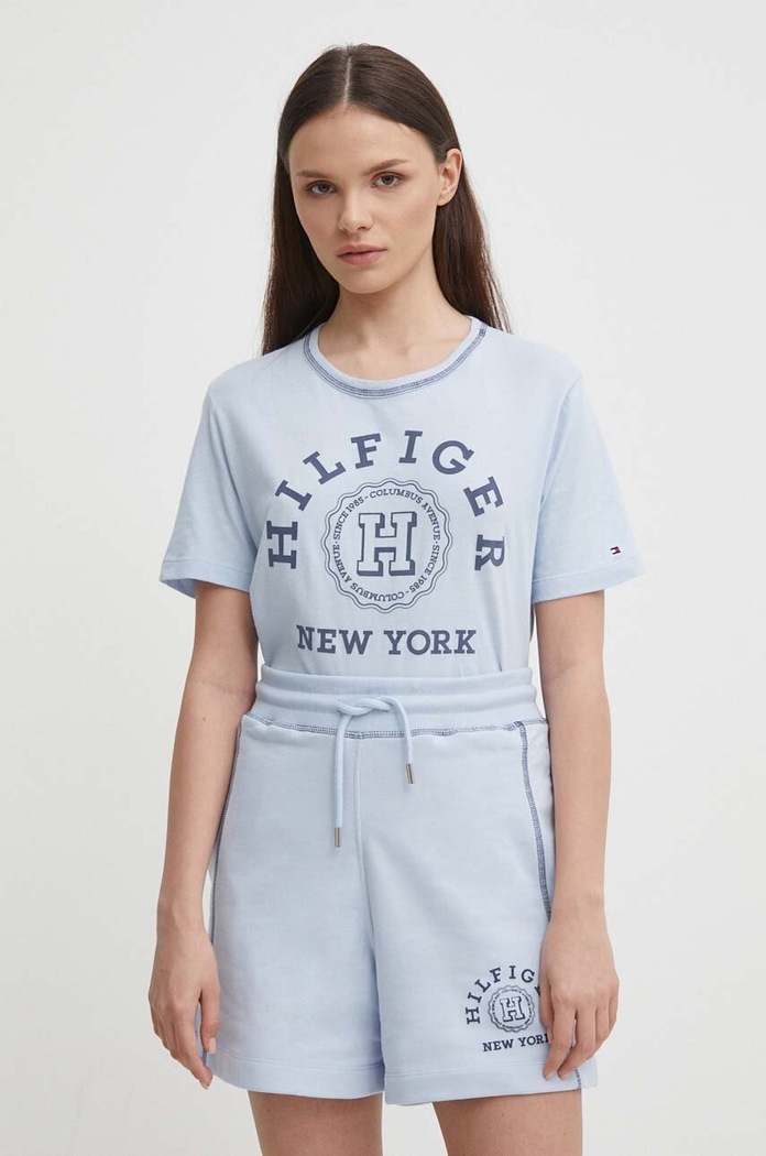 Bavlněné tričko Tommy Hilfiger potisk modrá WW0WW41575