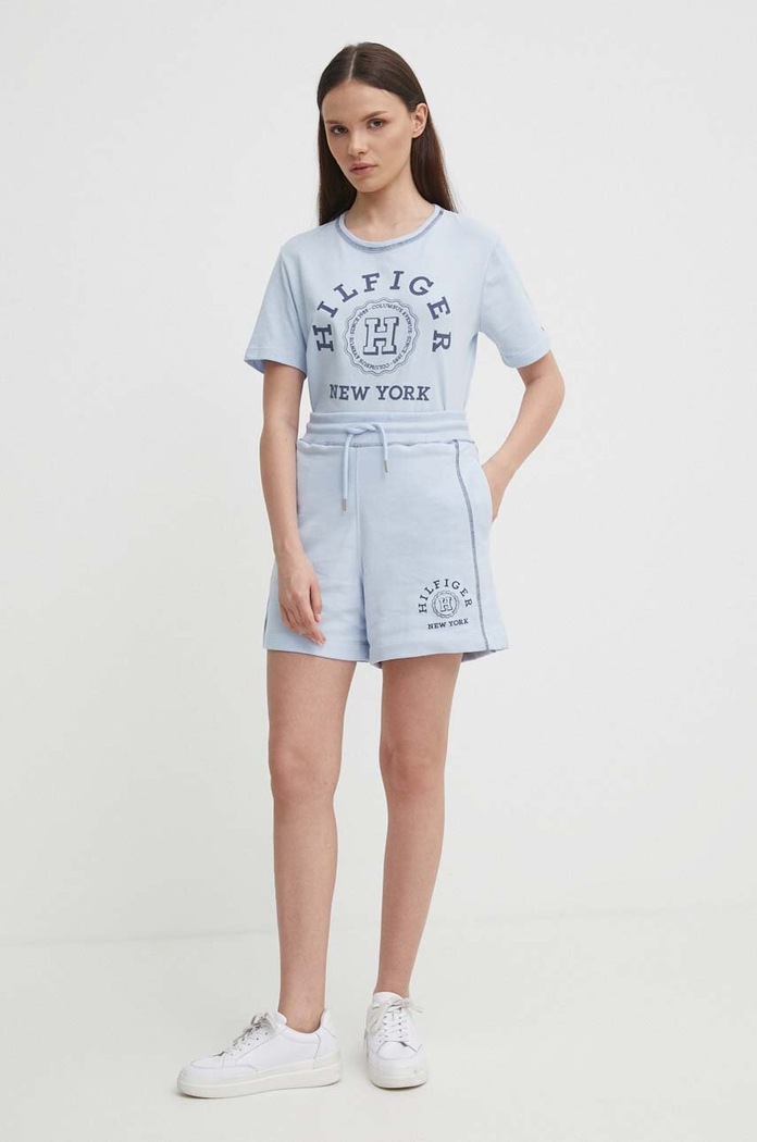 Bavlněné tričko Tommy Hilfiger WW0WW41575 modrá SS24