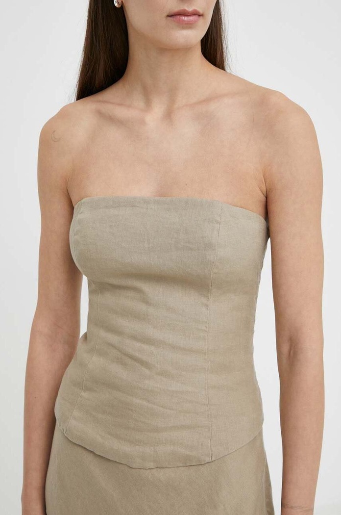 Samsoe Samsoe top lniany SAELYNN casual beżowy F24100098
