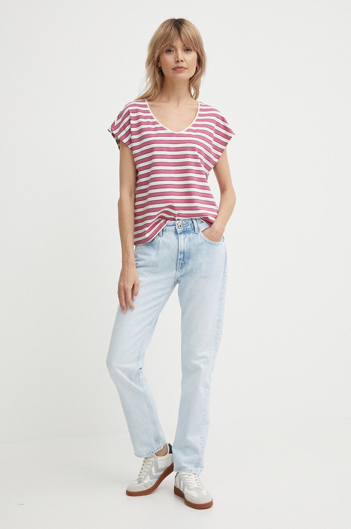Tričko s prímesou ľanu Pepe Jeans KHLOE PL505835 ružová SS24
