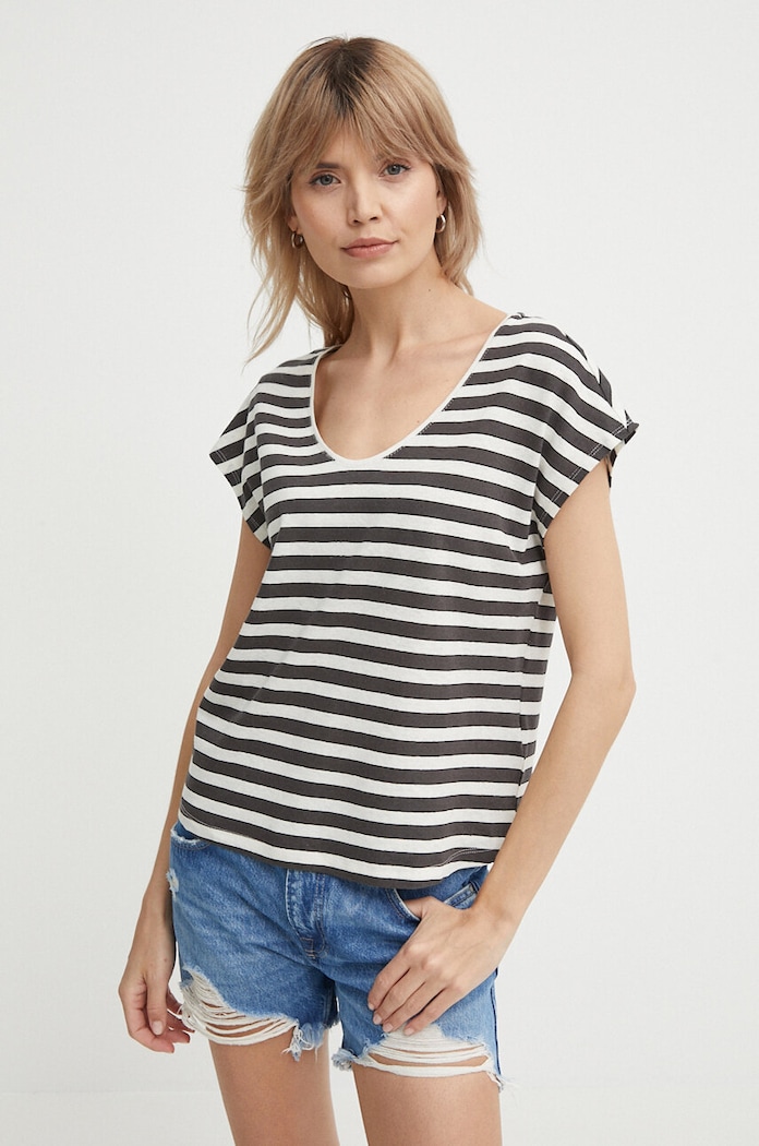 Μπλουζάκι με λινό μείγμα Pepe Jeans KHLOE KHLOE εμπριμέ γκρί PL505835