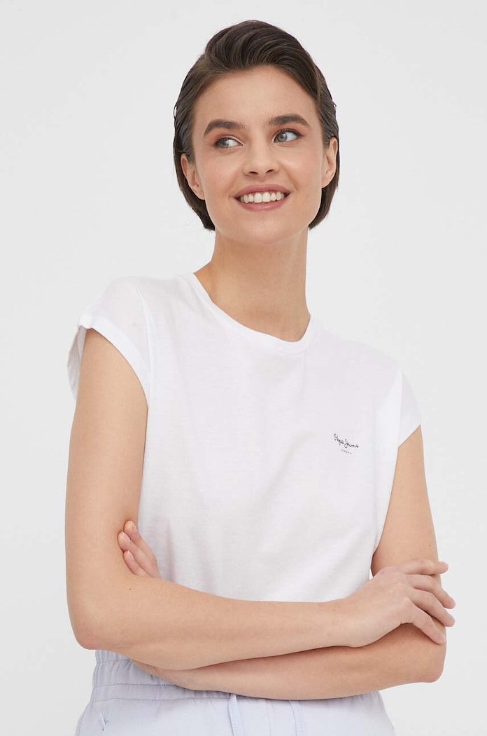 Βαμβακερό μπλουζάκι Pepe Jeans LORY βαμβάκι λευκό PL505853