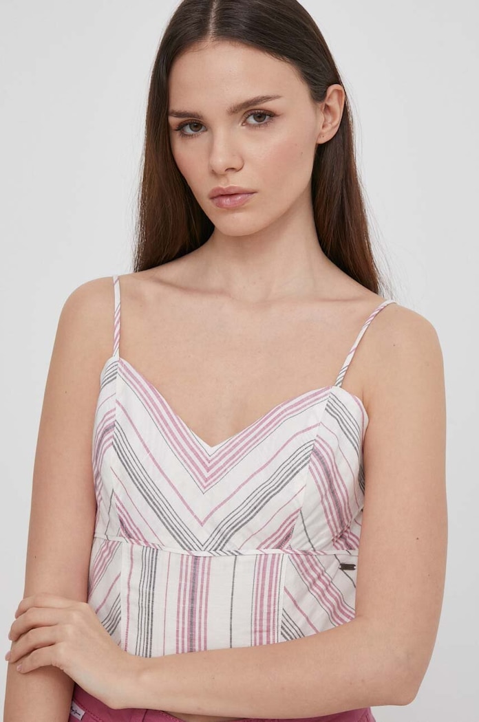 Pepe Jeans top lniany PRISCILA szpic multicolor PL304826
